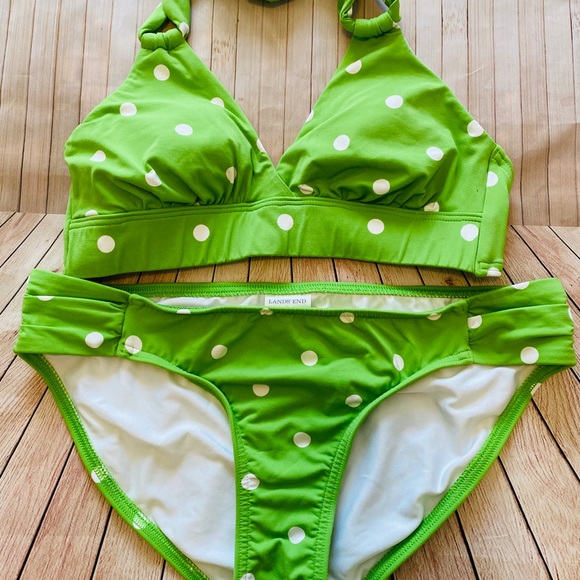 green and white polka dot bikini